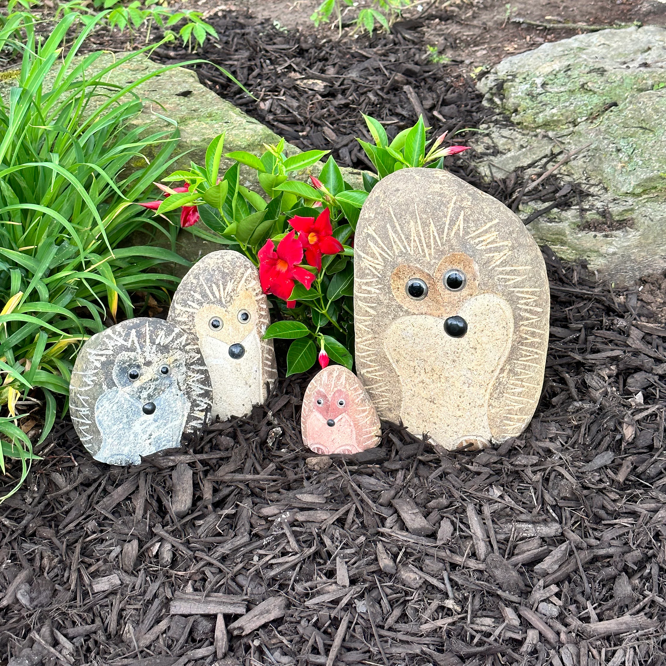 Family of Boulder Standing Hedgehogs 4 Pcs 4″6″8″12″