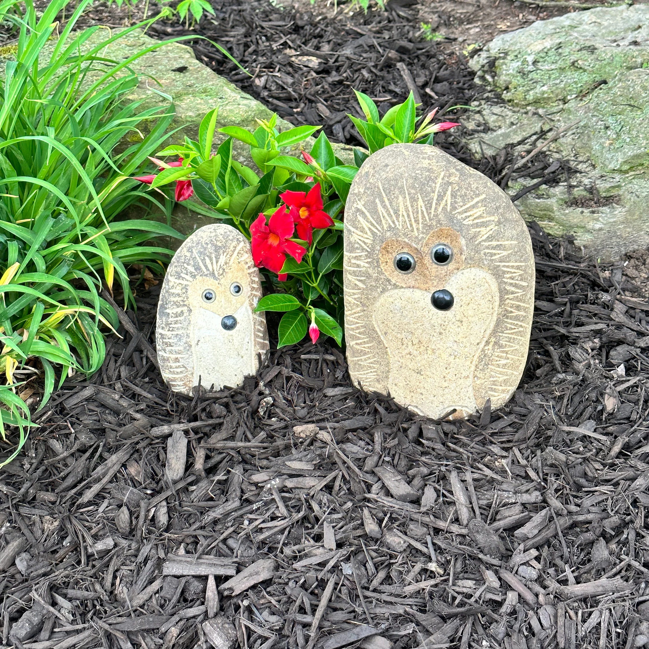 Family of Boulder Standing Hedgehogs 2 Pcs 8″12″