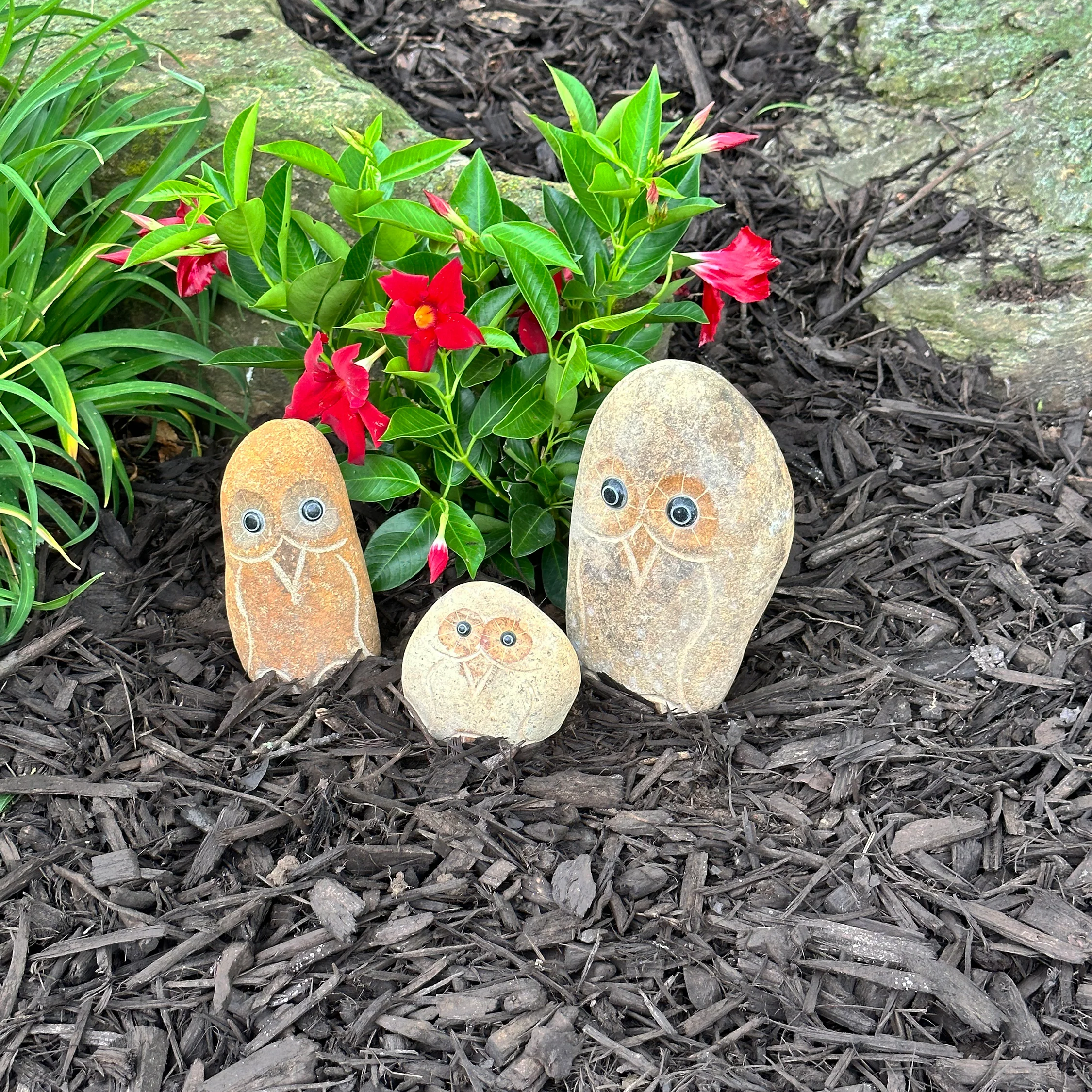 Family of Boulder Owls 3 Pcs 4″ 6″ 8″