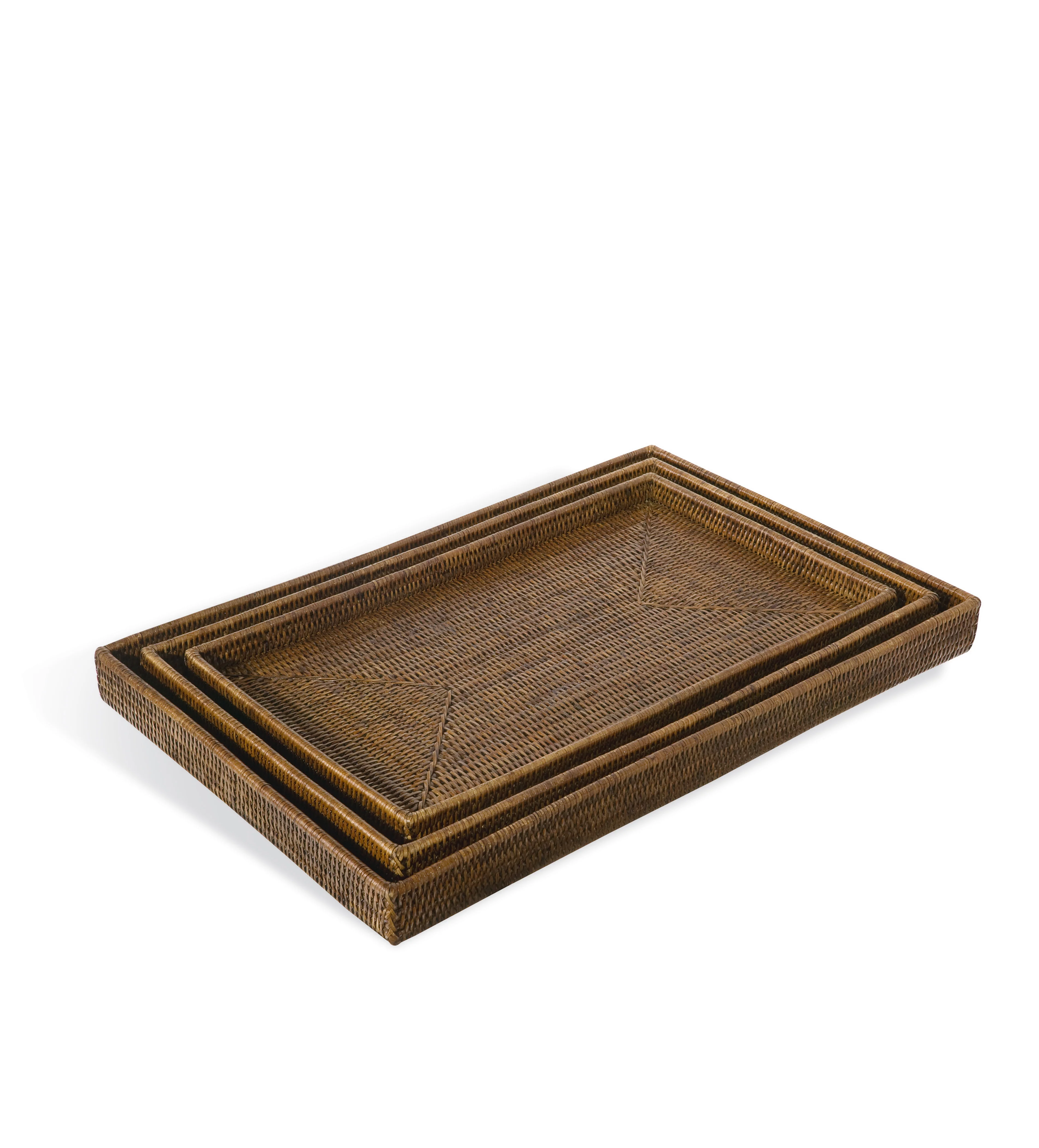 Rattan Nested Trays – Set of Three – Brown