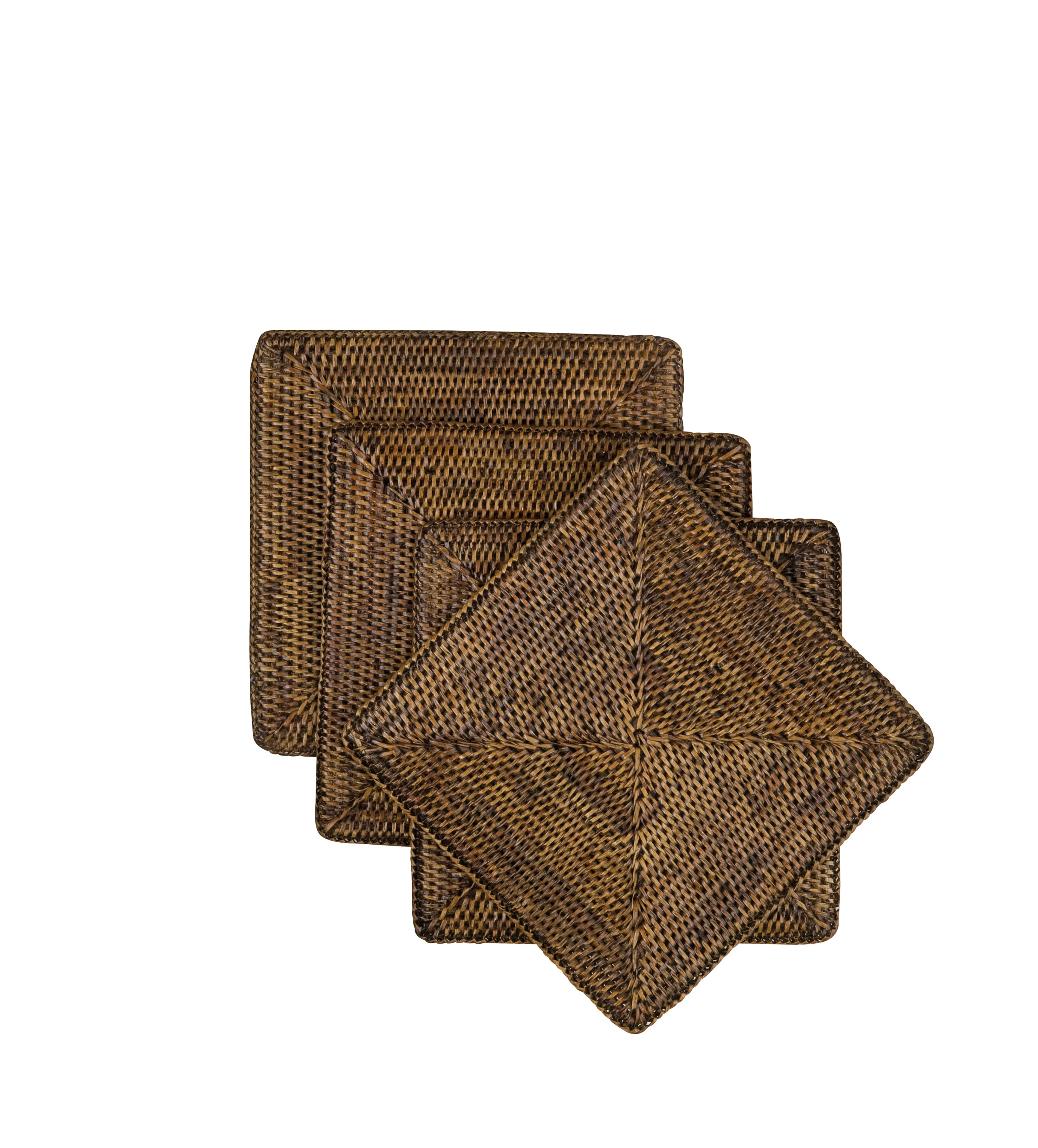 Rattan Square Placemat – Set of Four – Brown