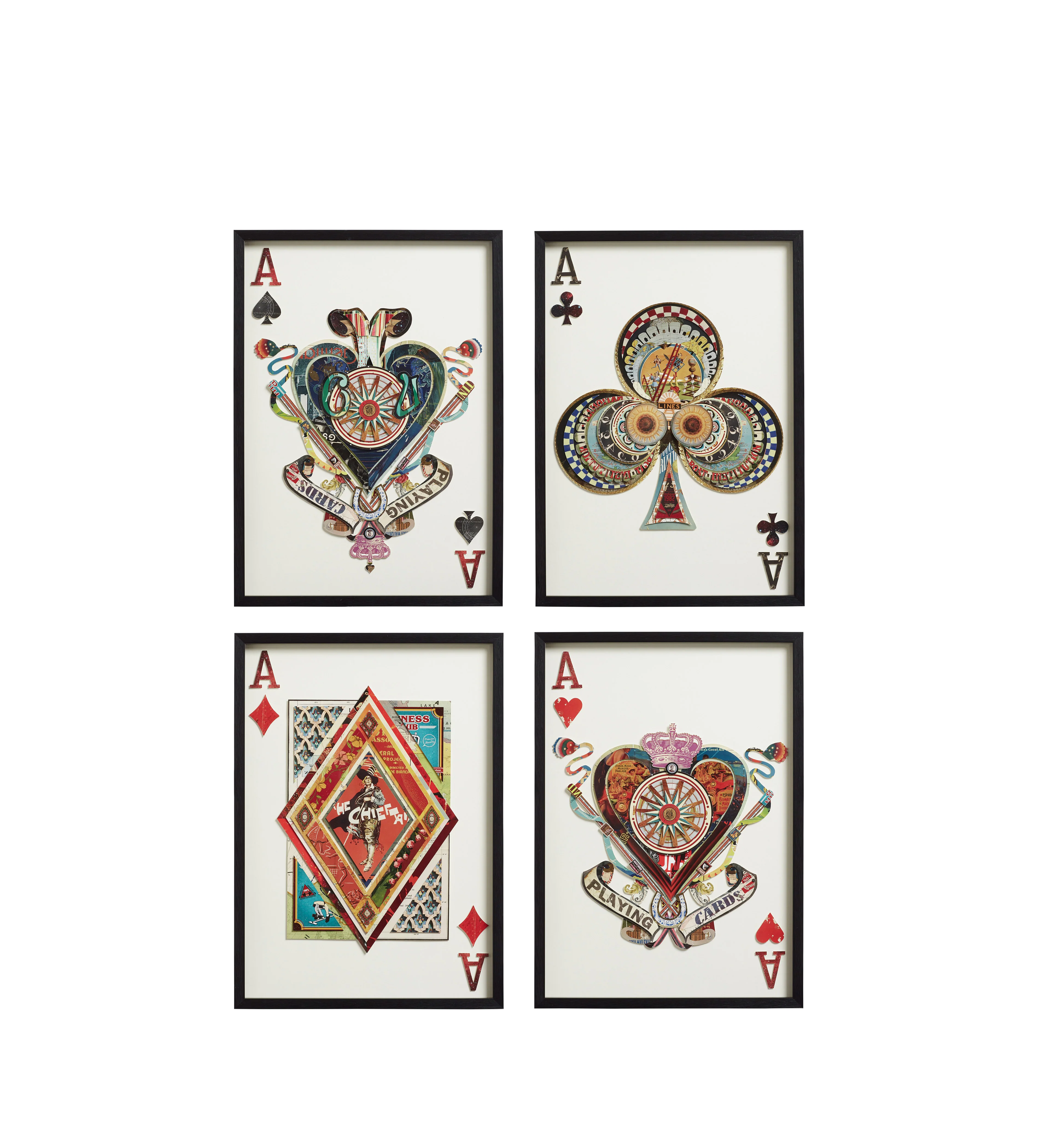 Framed Playing Card Ace Collages – Set of Four – Multi