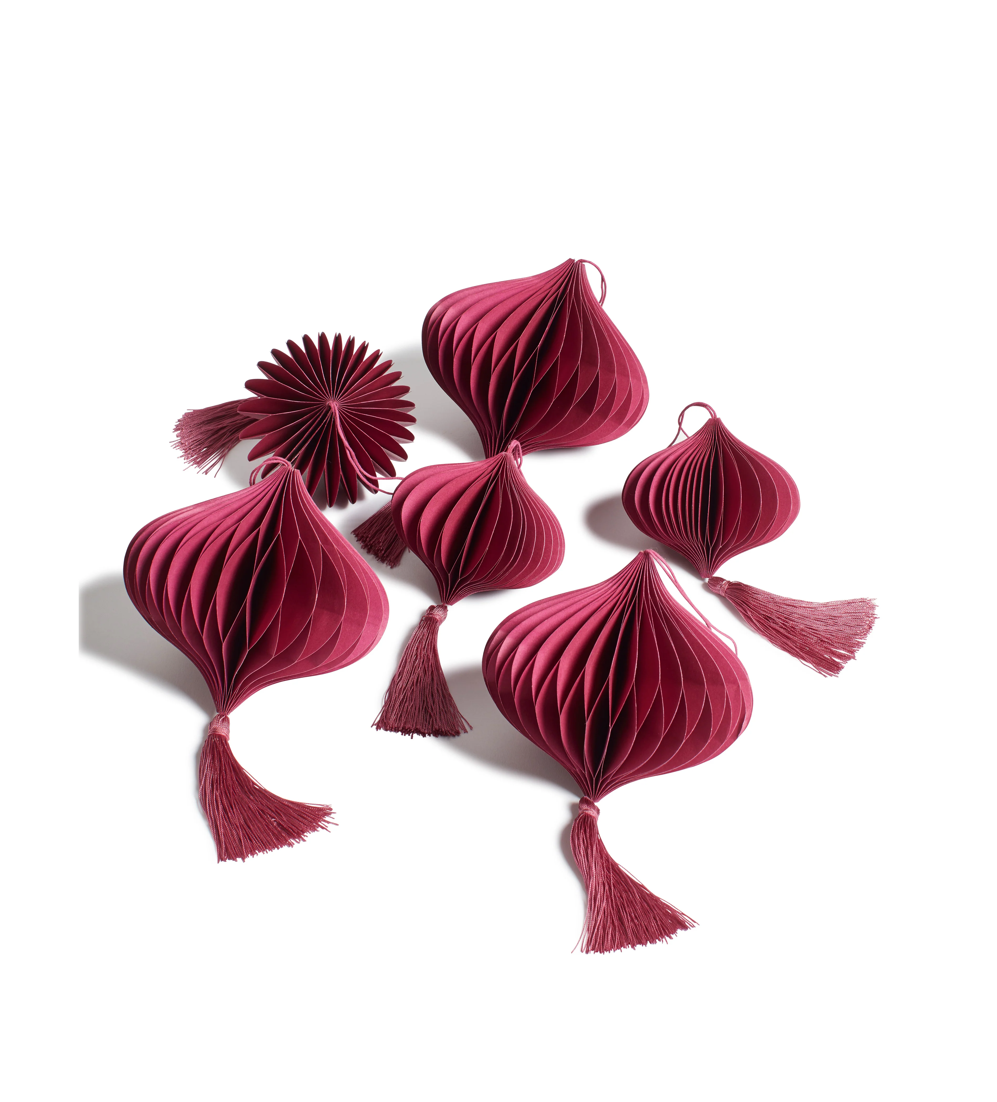 Mixed Honeycomb Bauble Decorations – Set of Six – Raspberry