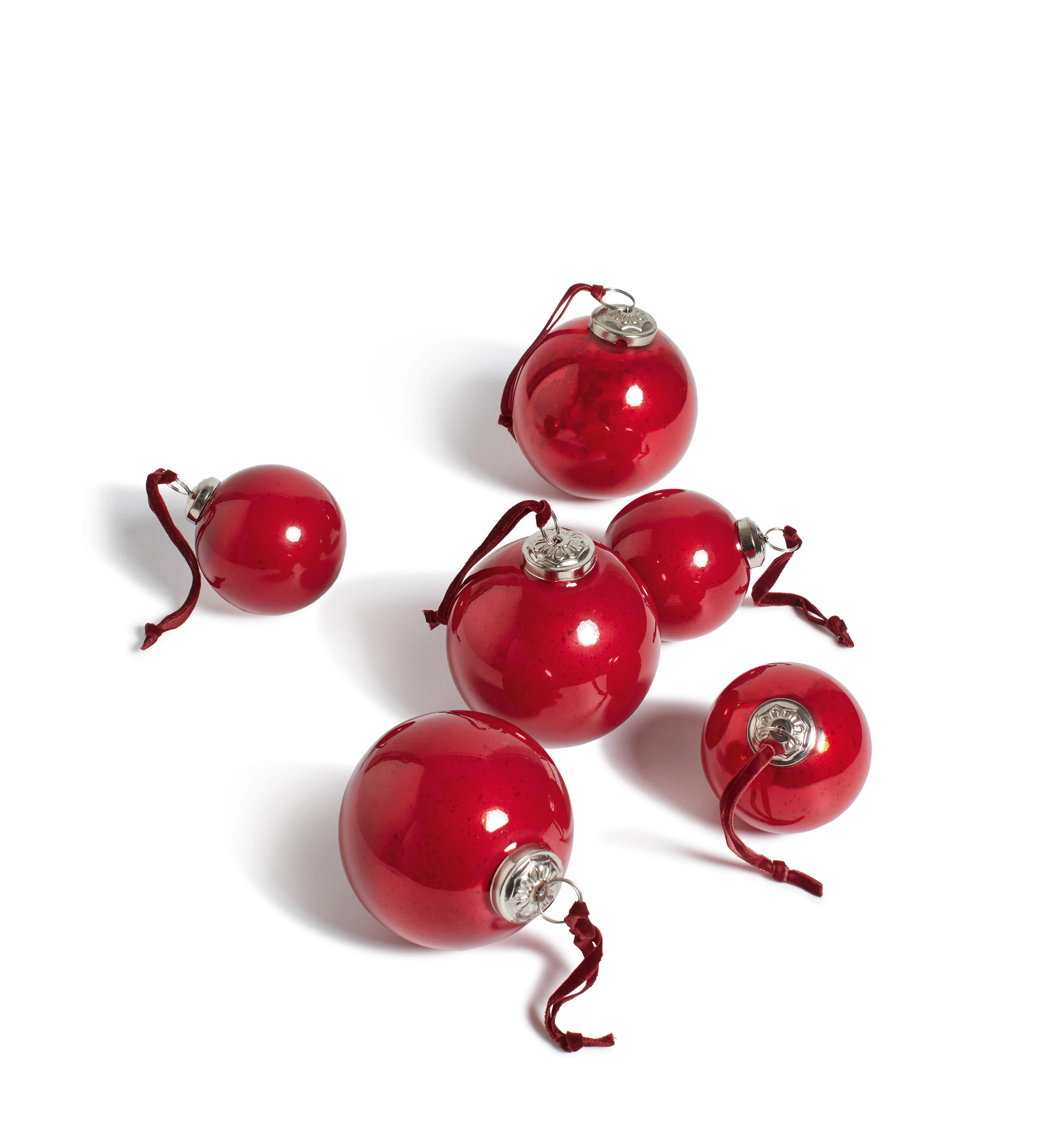 Glass Bauble Tree Decorations – Set of Six – Red Garnet