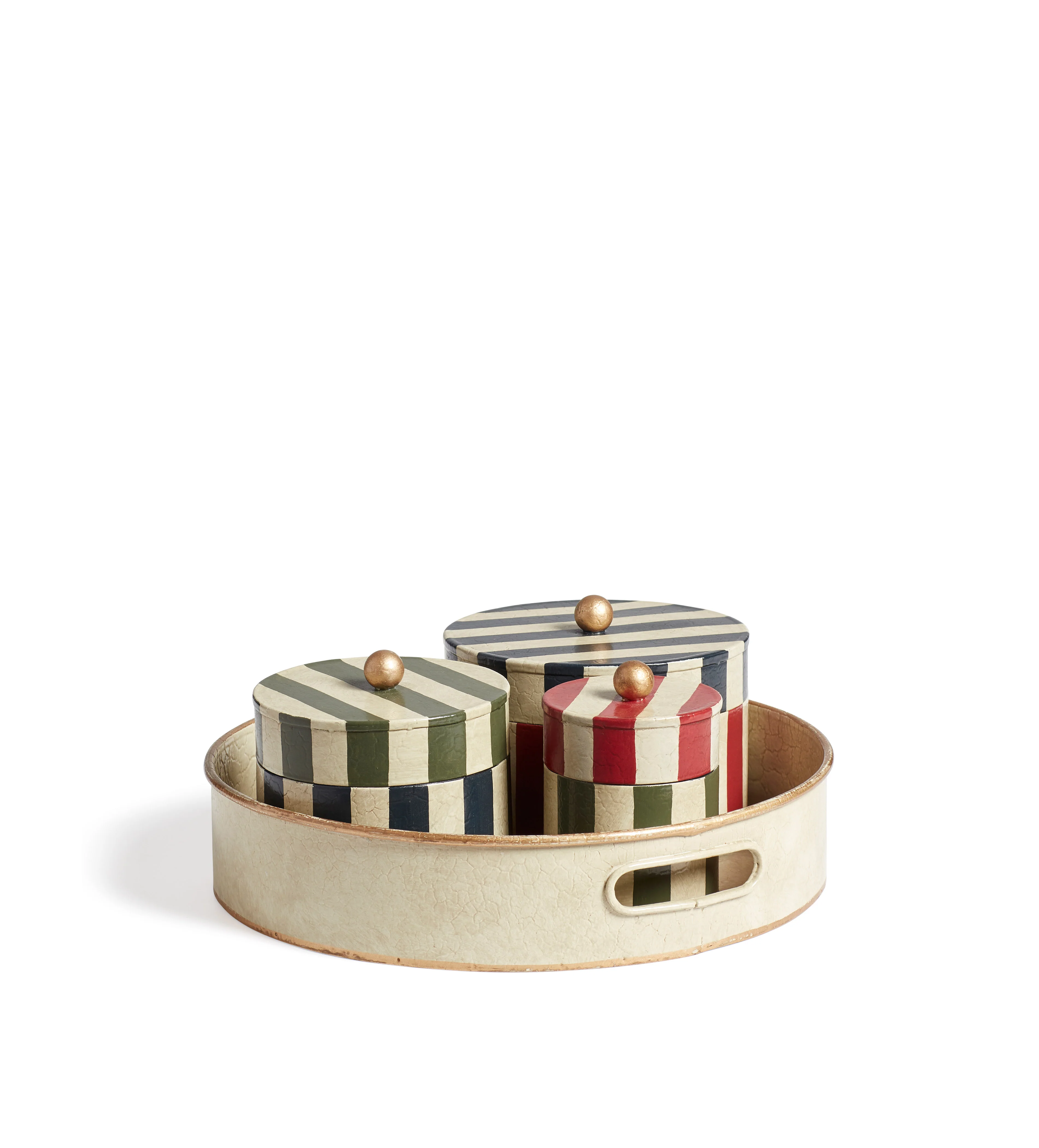 Joshuah Lidded Pots and Tray – Set of Three – Multi