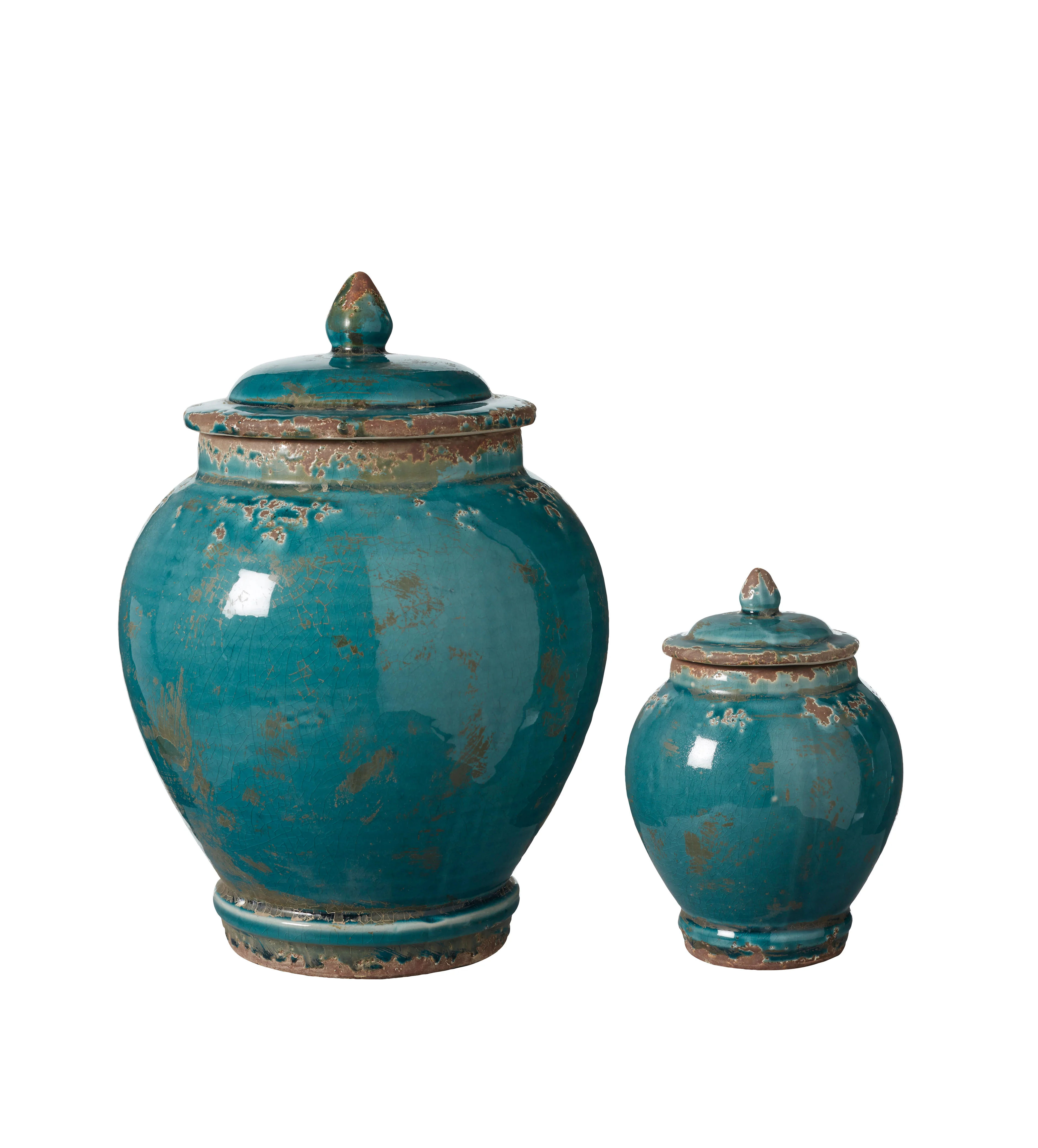 Zion Lidded Urns Pair – Aruba Blue