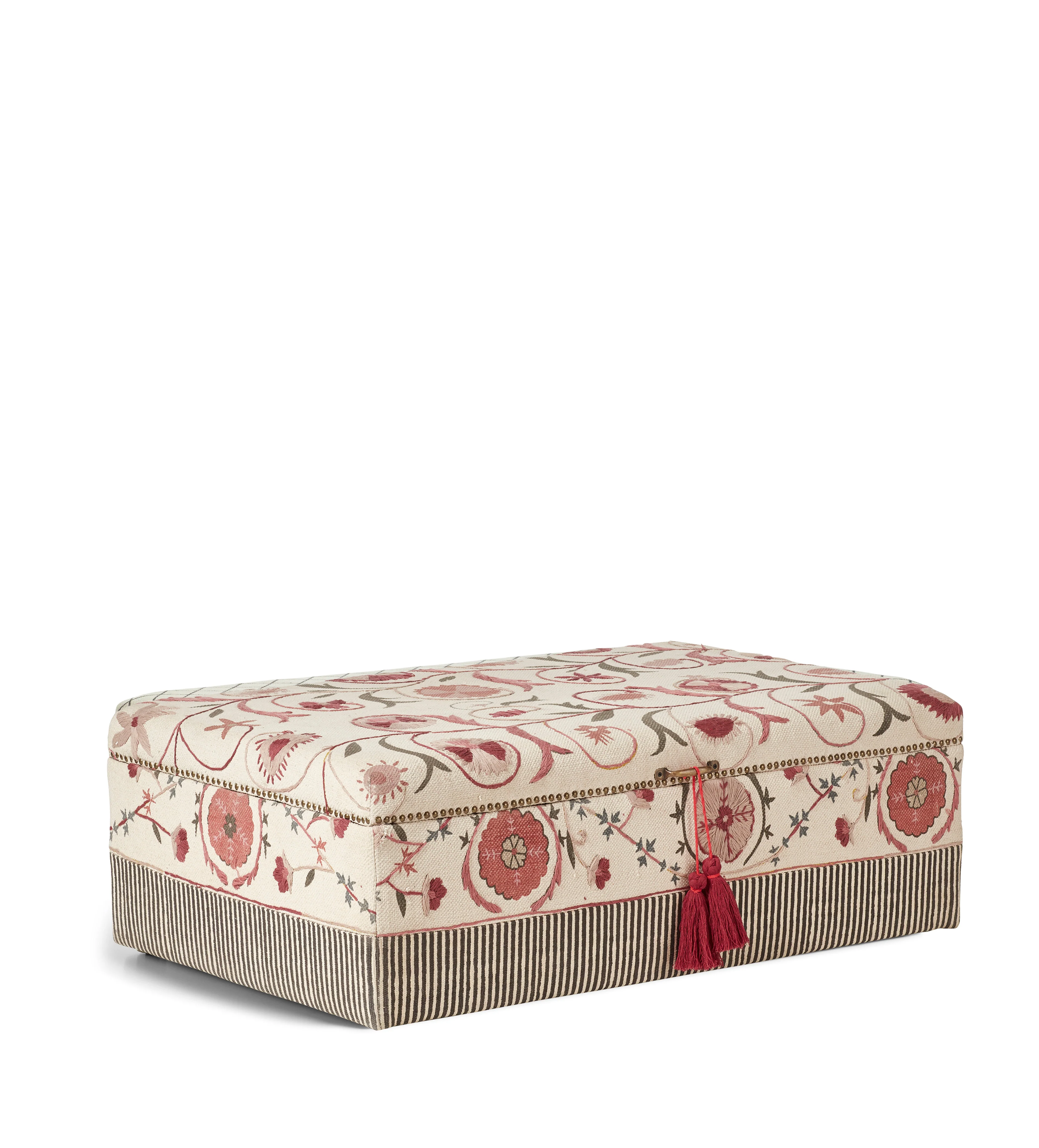 Sheki Upholstered Storage Ottoman – Charcoal/Venetian Red