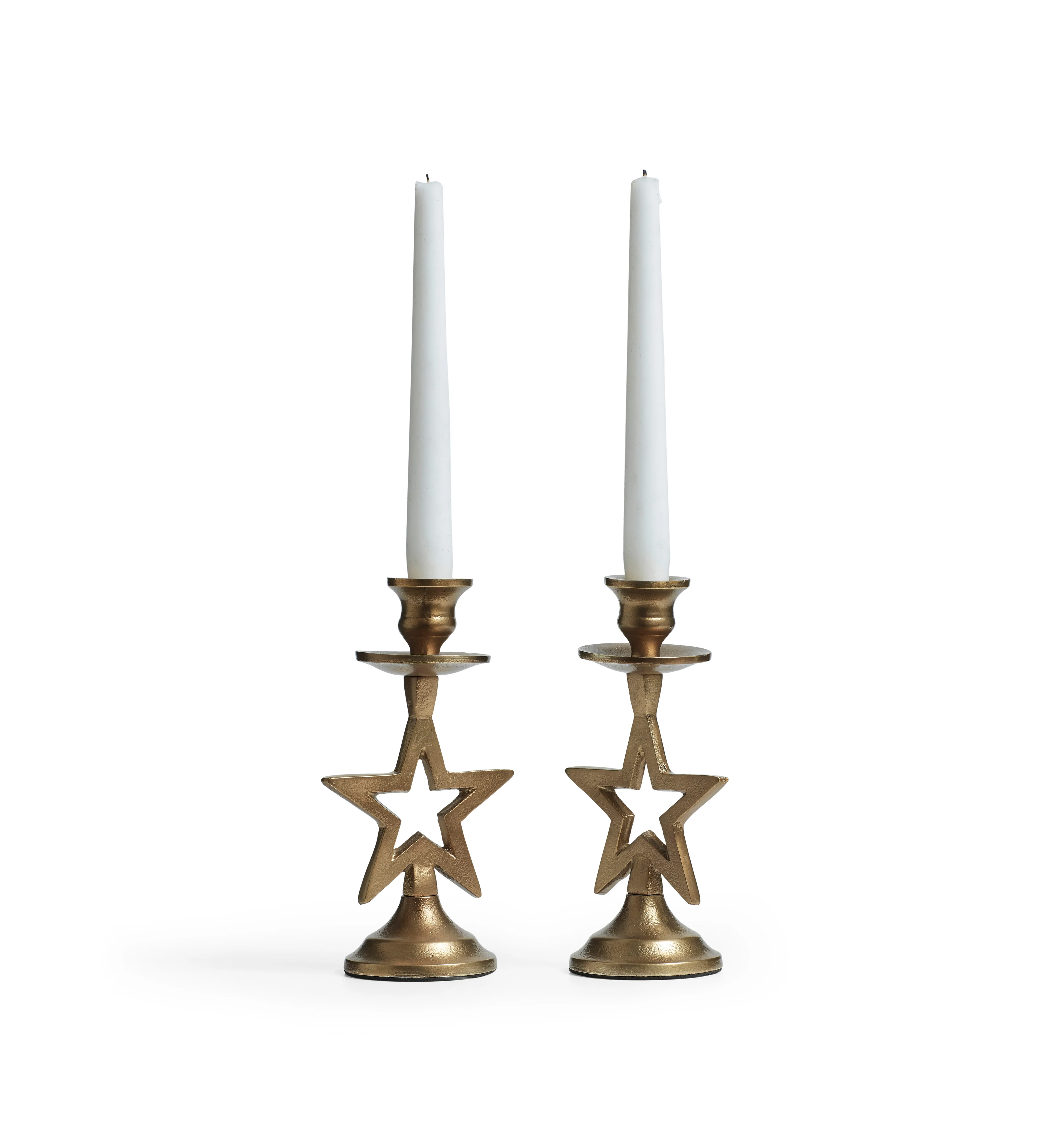 Star Candle Holders Pair – Antique Brass