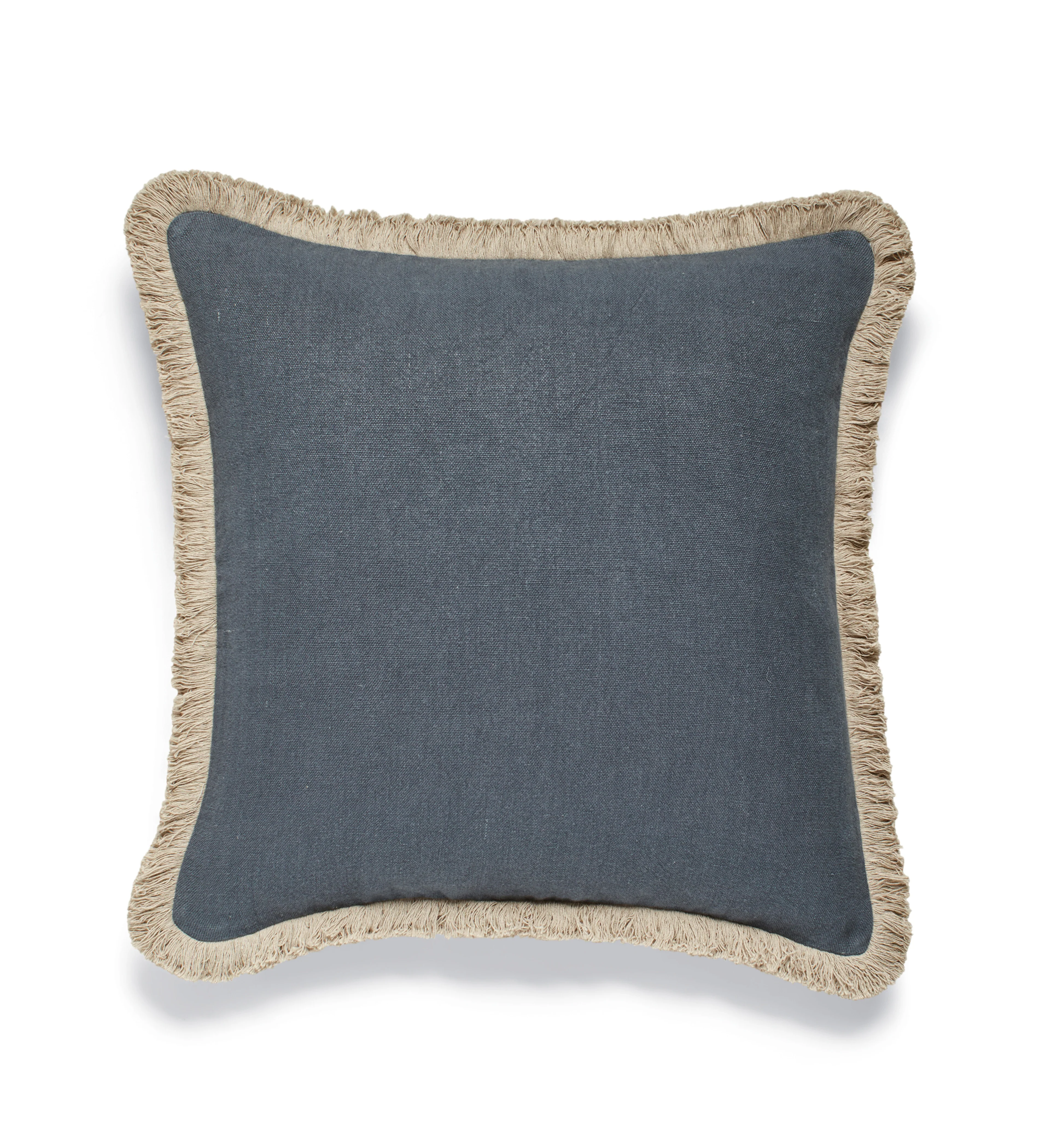 Stonewashed Linen Cushion Cover with Fringing – Petrol
