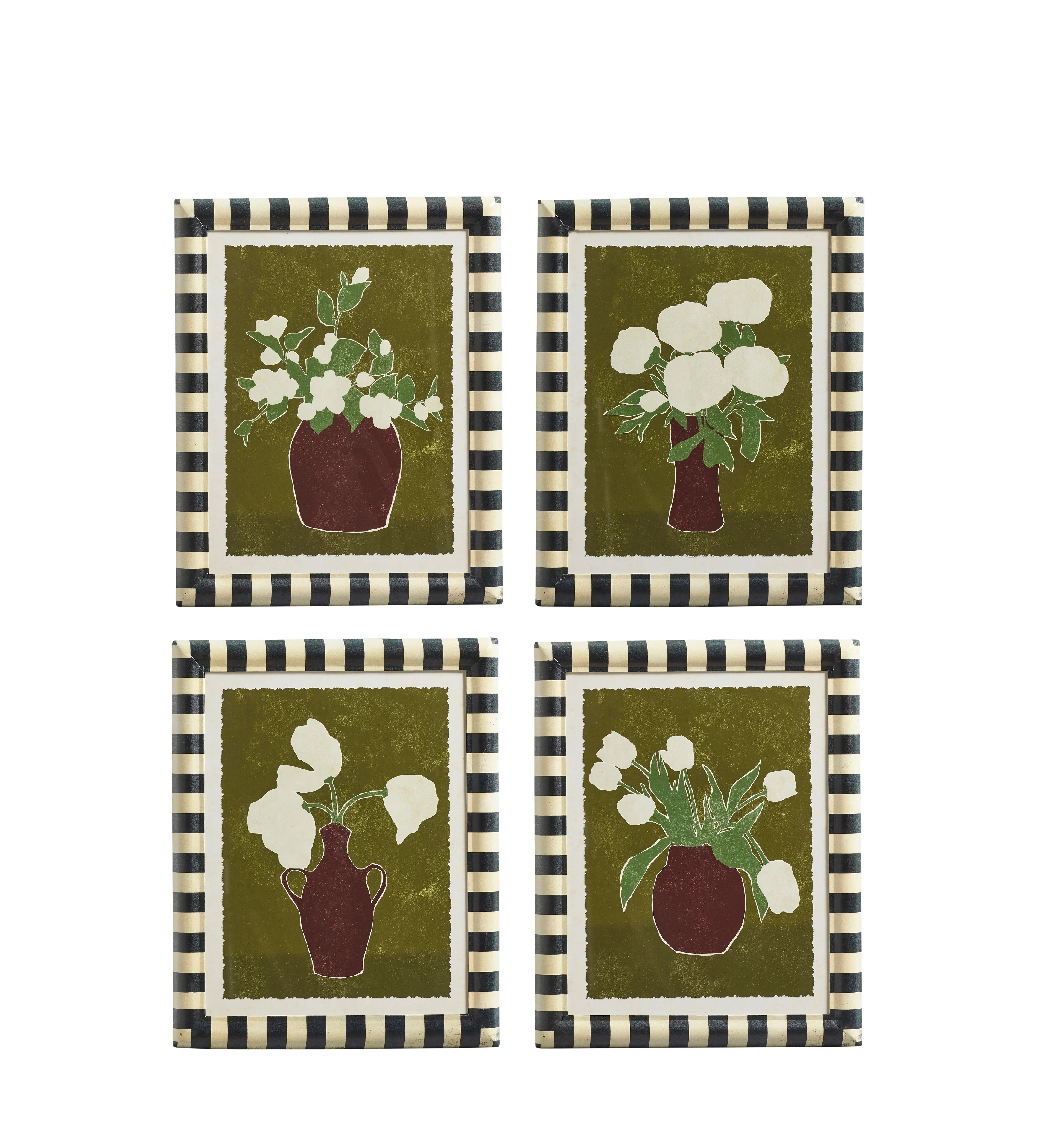 Striscia Framed Floral Prints – Set of Four – Green
