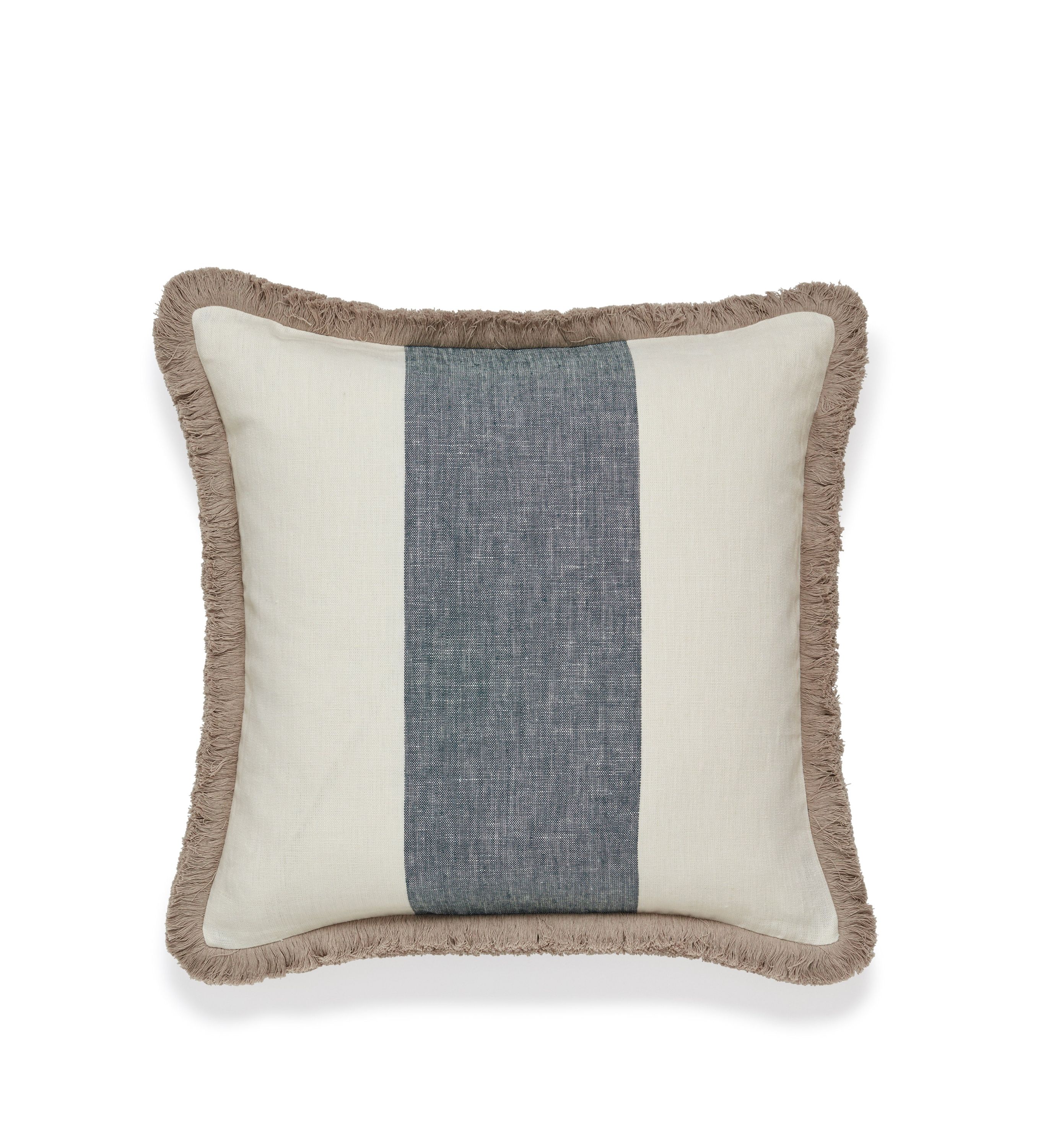 Wilma Stripe Cushion Cover with Fringing – Blue/White