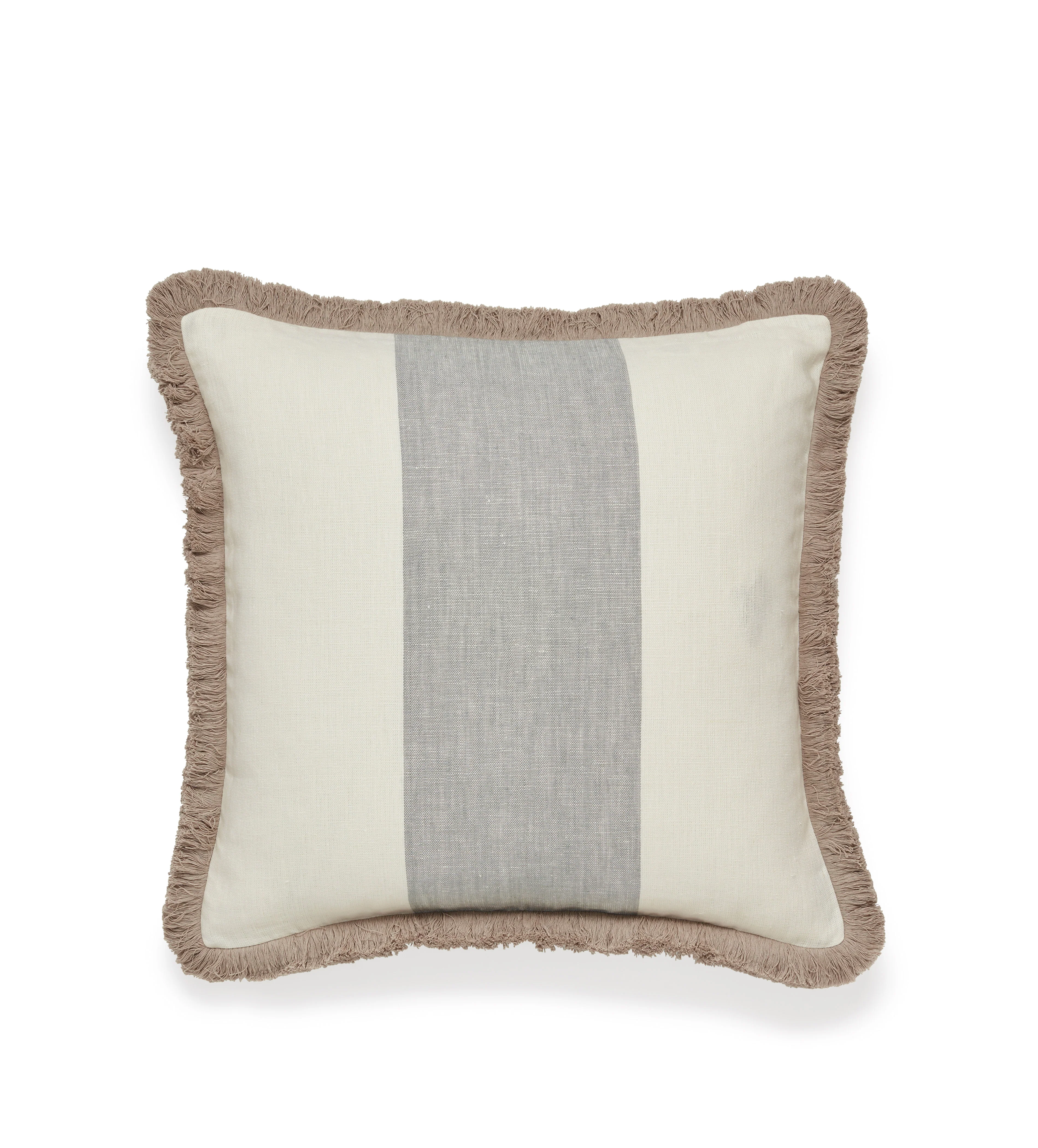 Wilma Stripe Cushion Cover with Fringing – Grey Blue/White